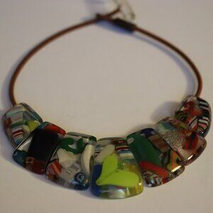 Vintage Sobral Resin Necklace Multicolored Resin Pieces 17" Long